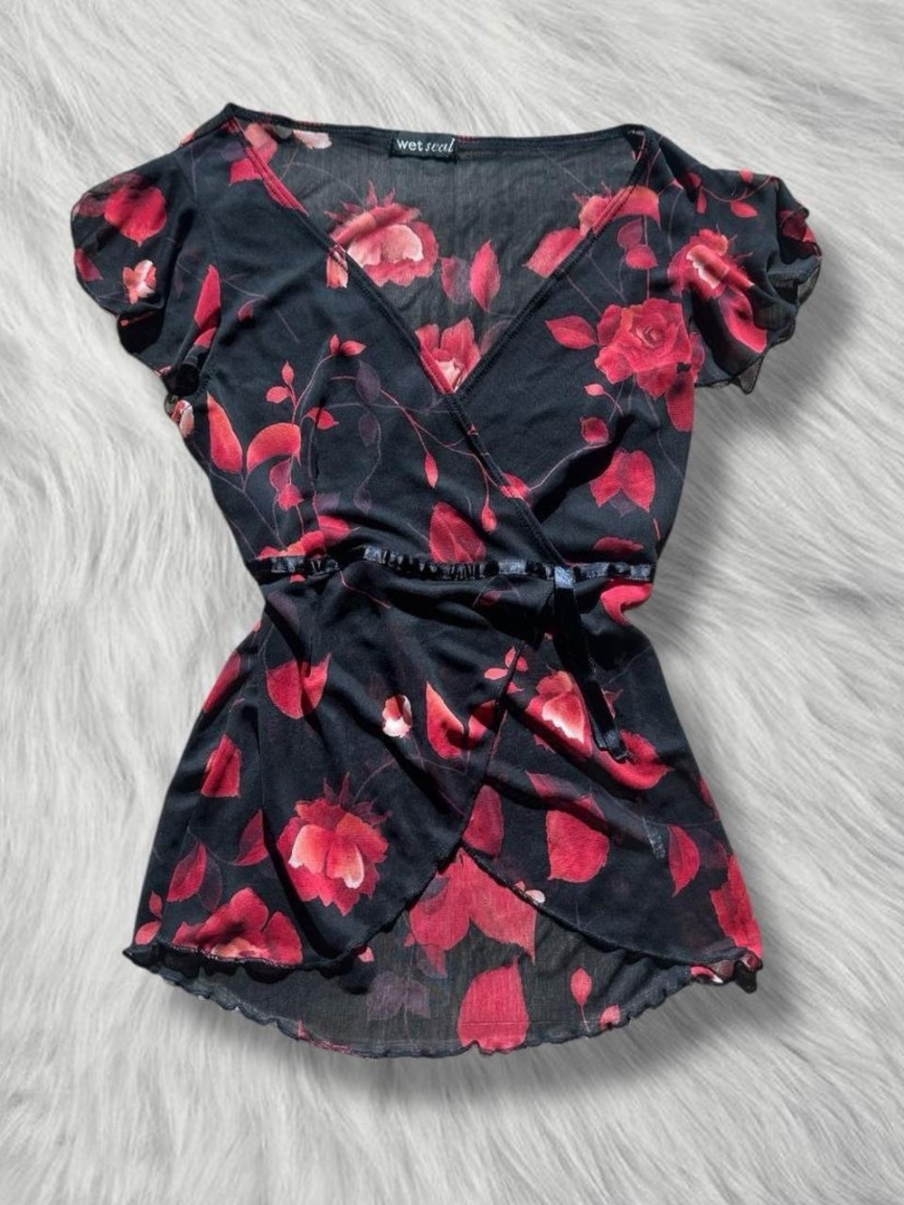 ✮ 2000s wet seal floral mesh blouse ✮
